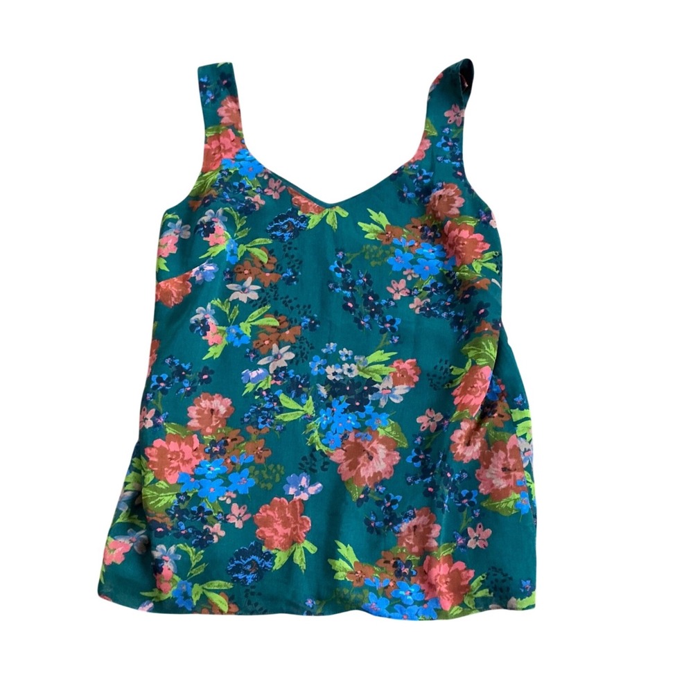 Cabi Teal Green Floral V-Neck Camisole Adjustable Straps Size M Style 3449